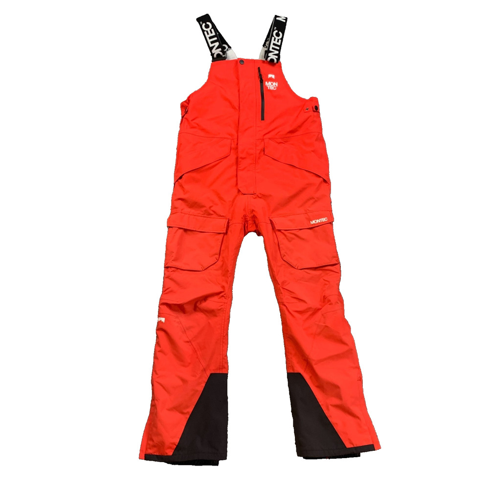 Montec Ski Bib Pants Mens L Large Red Black Waterproof Lined Winter Snowboarding